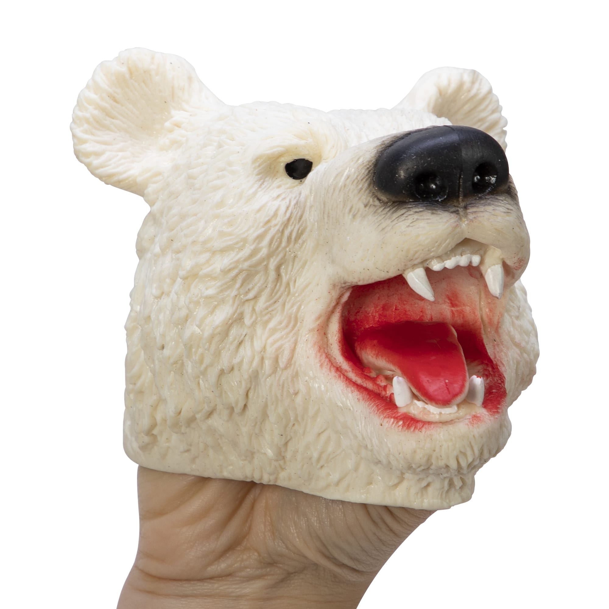 Stretchy Polar Bear Hand Puppet on hand