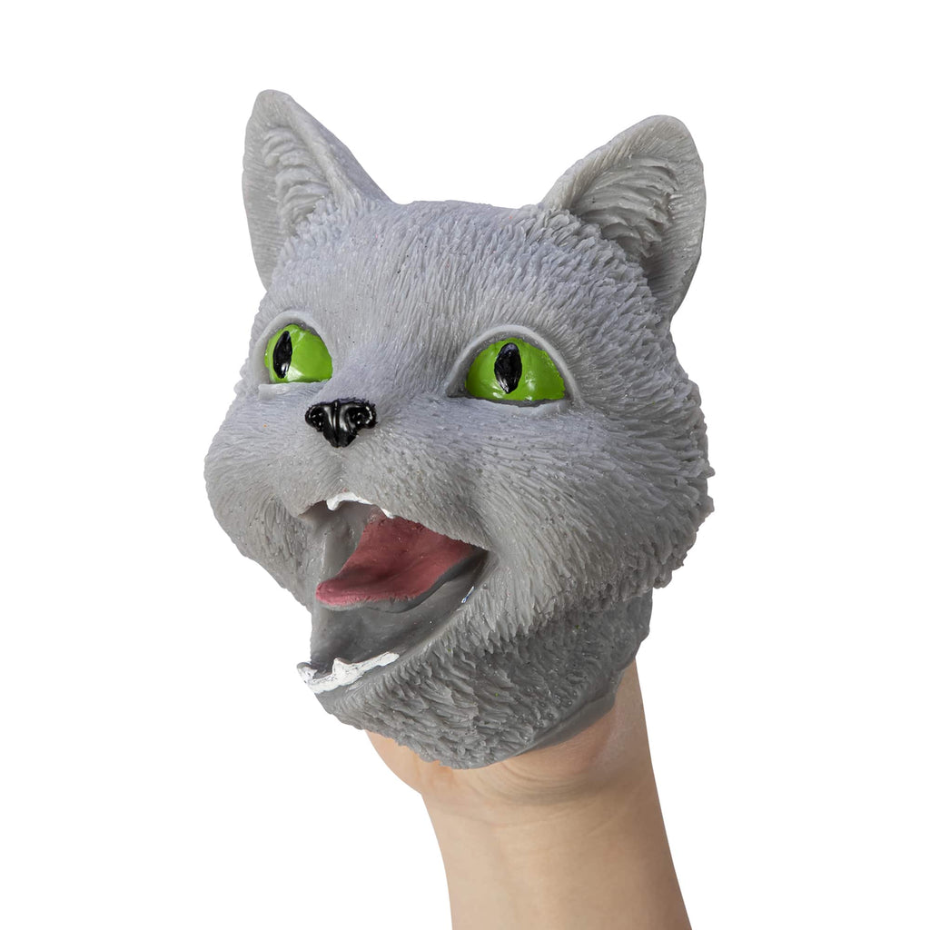Cat Hand Puppet - Grey Angle Left on Hand