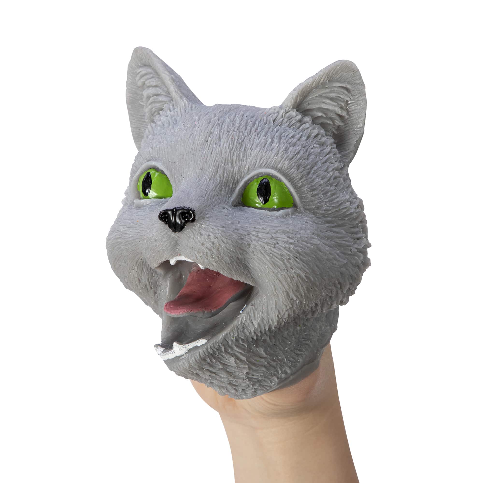 Cat Hand Puppet - Grey Angle Left on Hand