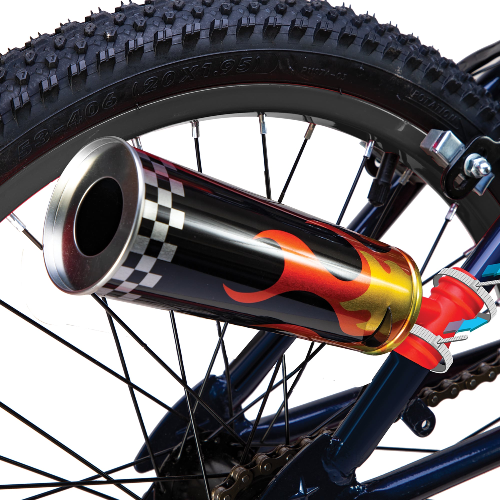 Hyper-Pipe flame on bike assembly