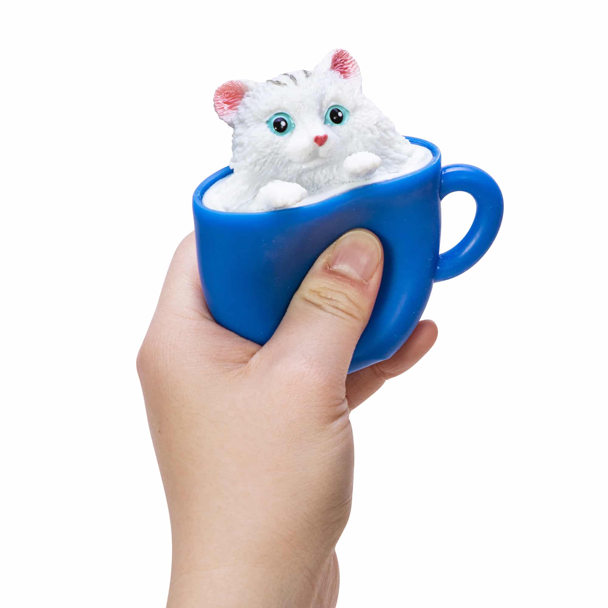 Pop-A-Chino Kitties - Squeeze White Cat in Blue Cup