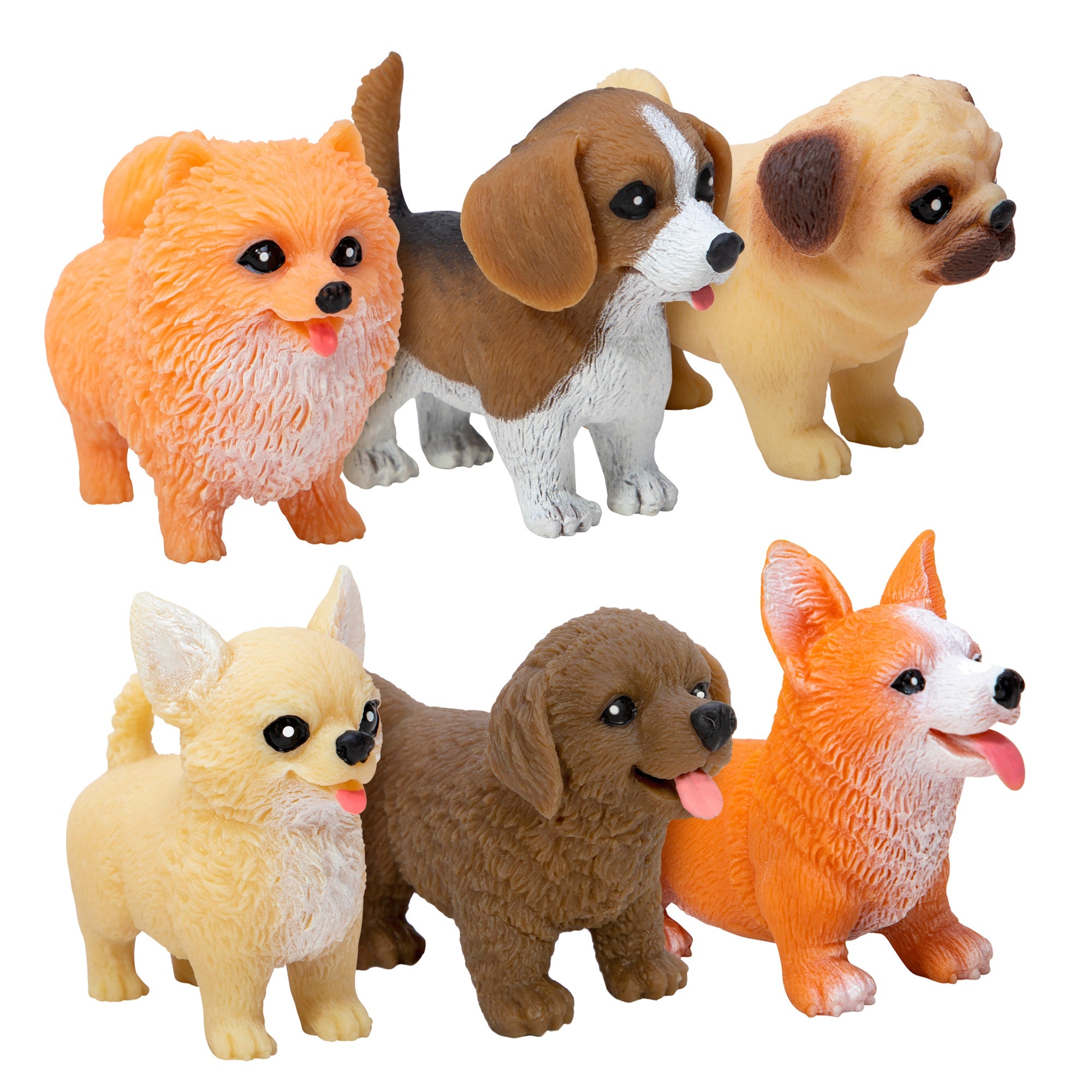 Pocket Pups squeezable mini pup group: Pomeranian, Beagle, Pug, Chihuahua, Chocolate Lab, Corgi